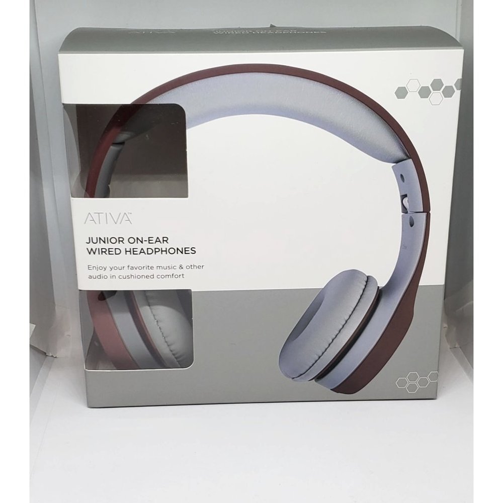 Ativa Junior On-Ear Wired Headphones Red and Gray for Kids with Audio Cable NIB